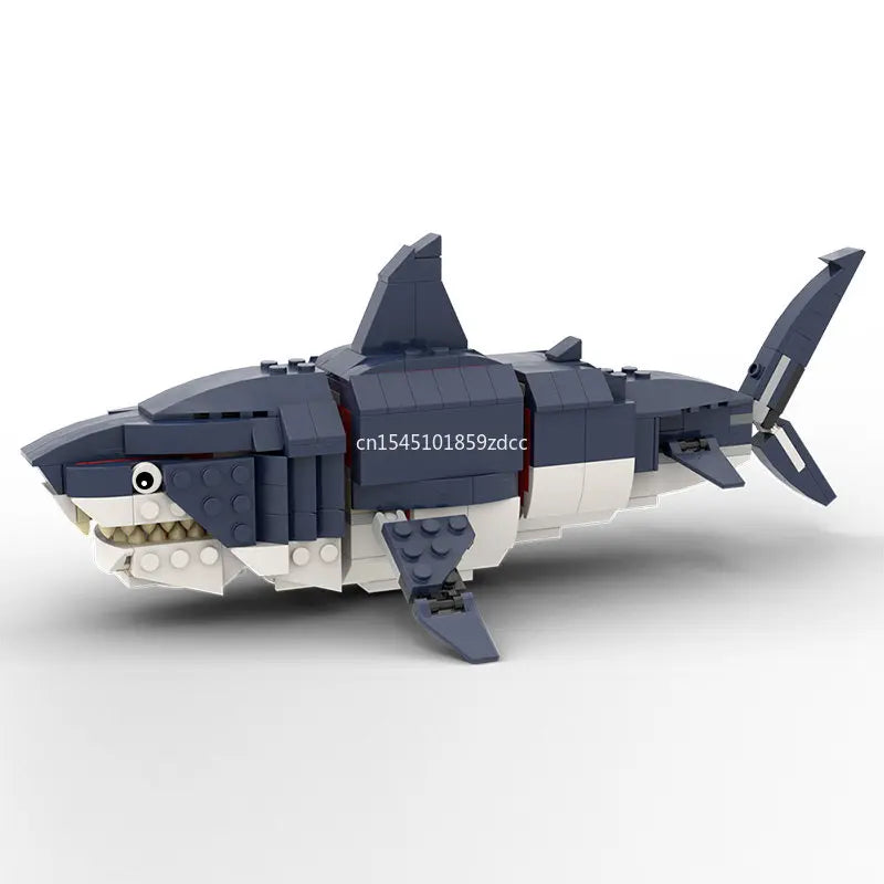 MOC Marine Animals Shark Whale Megalodon Building Blocks Set Deep Sea Rescue Fish Bricks Educational Assembly Model Toys Gifts
