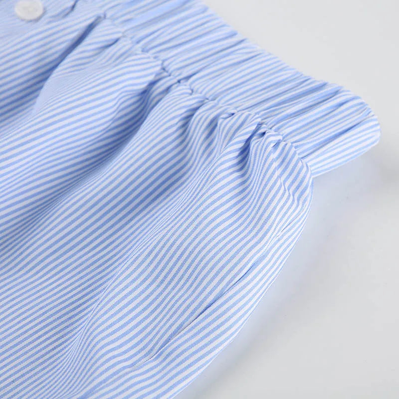 Striped Print Casual Shorts for Women, Elastic Waist Fashion Button Bottoms Streetwear, Chic Basic Y2K Loose Shorts