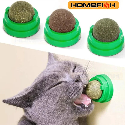 HOMEFISH Natural Catnip Cat Wall Stick-on Ball Toy, Scratchers, Treats, Healthy, Removes Hairballs to Promote Digestion, Cat Grass Snack