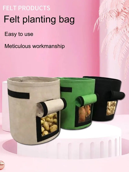 1Pc, Felt Potato Planting Bag, Large Diameter Vegetable Plant Seedling Bag, Non-Woven Felt Potato Growing Bucket