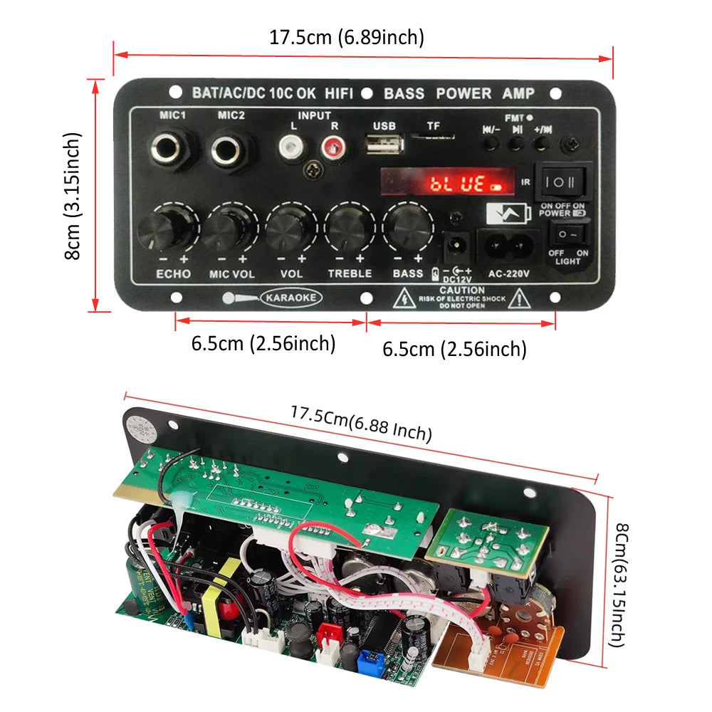 WOOPKER 30W-120W Digital Bluetooth Amplifier Board D10C Subwoofer Dual Microphone Amp Speaker for Car Karaoke Home Theater DIY
