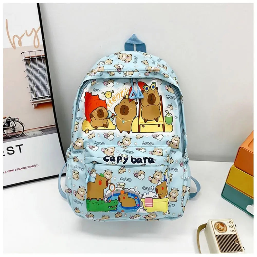 Cute Large Capacity Capybara Backpack, Cartoon Breathable Student Schoolbag, Nylon Ultra-light Book Bag, Back to school Girl