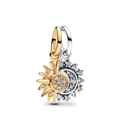 Blue Sparkling Zircon Star Moon Series Charms Beads Fit Original Bracelet Women DIY Pendant Accessories Jewelry 925 Silver Gifts