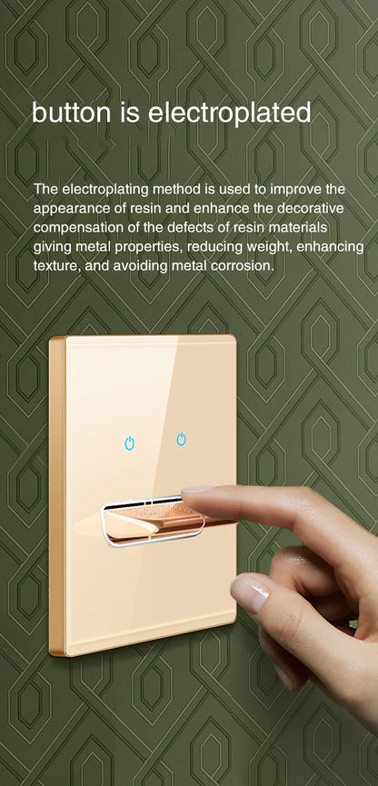 Gold Tempered Glass Wall Switch Panel LED European 16A Socket Retro Toggle Light Switch EU UK Standard 2USB Socket 1Gang-4Gang