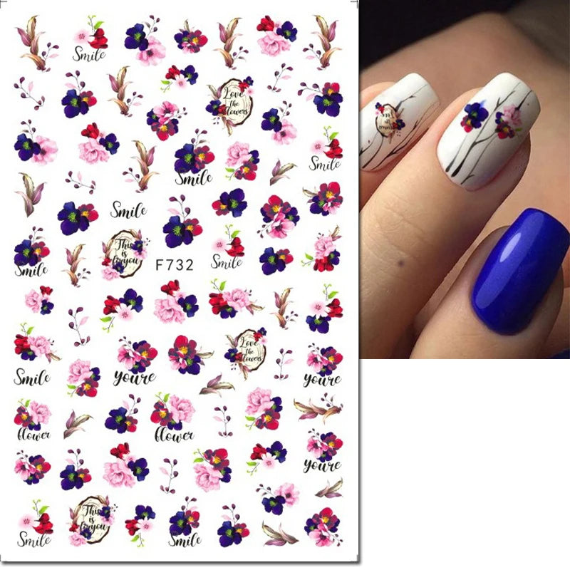 3d Nail Art Decals Tropical Palm Leaves Flowers Laces Faces Adhesive Sliders Nail Stickers Decoration For Nail Manicure