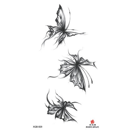 Black Flower Waterproof Temporary Tattoo Sticker, Beauty Butterfly Rose for Women, 3D Flash Body Arm Art Washable Fake Tattoos