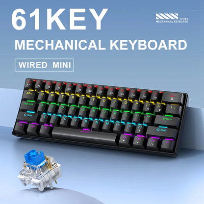 K61 Wired Portable Mechanical Keyboard, Phantom RGB Colorful, Gaming-grade Response, Ergonomic Design, Usable for Gaming and Office