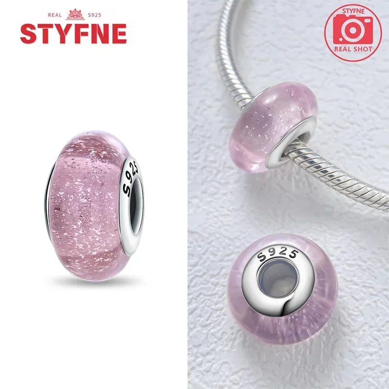 925 Sterling Silver Pink Color Series Beads Heart Flower Murano Glass DIY Jewelry Charms Fit Original Bracelet for Women Fine Gifts