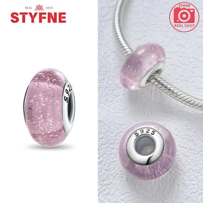 925 Sterling Silver Pink Color Series Beads Heart Flower Murano Glass DIY Jewelry Charms Fit Original Bracelet for Women Fine Gifts