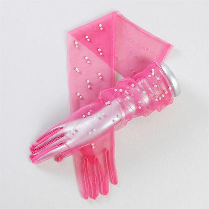 55 cm Transparent Wedding Gloves Pearls Long Elbow Mittens Mesh Arm Covers Women Party Bridal Dress Accessories Photo Props
