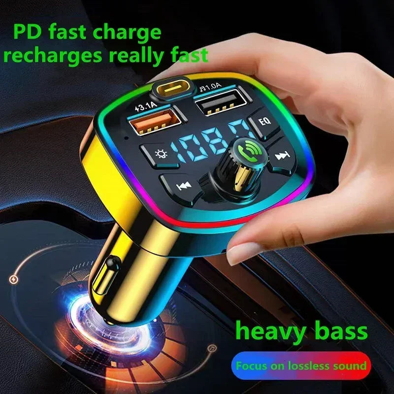 3.1A USB PD Fast Charging Car Charger FM Transmitter Bluetooth 5.0 Audio Receiver MP3 Music Player TF Card Quick Charge Adapter