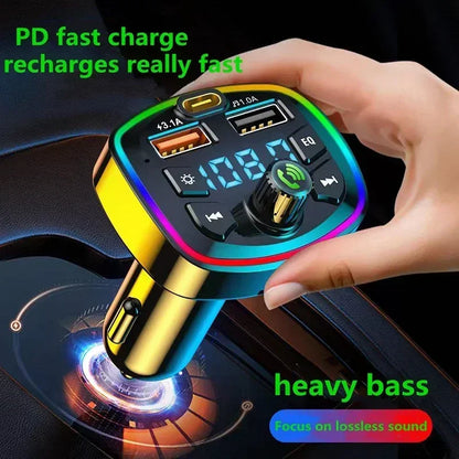3.1A USB PD Fast Charging Car Charger FM Transmitter Bluetooth 5.0 Audio Receiver MP3 Music Player TF Card Quick Charge Adapter