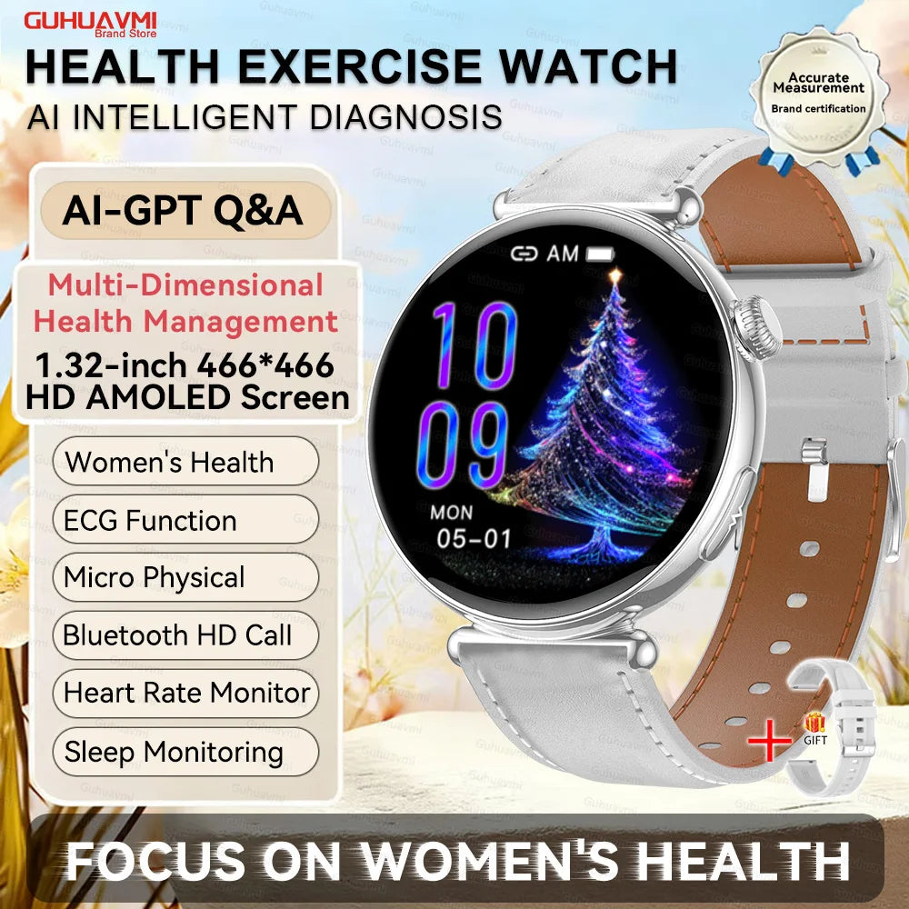 1.32''AMOLED Screen Women Smartwatch Call ECG Sport Watch Blood Pressure Micro Physical Examination DIY Dial Smart Watches Woman