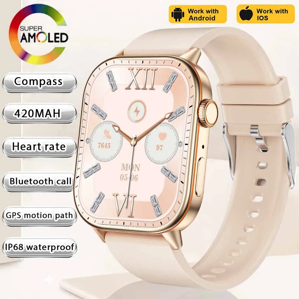 NEW Fashion Built-in 6 Stars GPS Position Smart Watch, Women 2.01'' AMOLED HD Screen IP68 Waterproof Sport  Bracelets For Ladies
