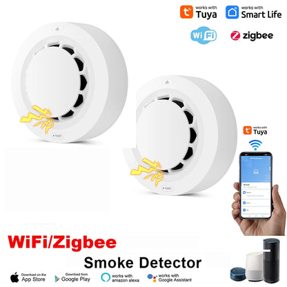 Tuya WiFi/Zigbee Smoke Detector Photoelectric Sensor Fire Alarm Home Kitchen Security System Work With Smart Life APP