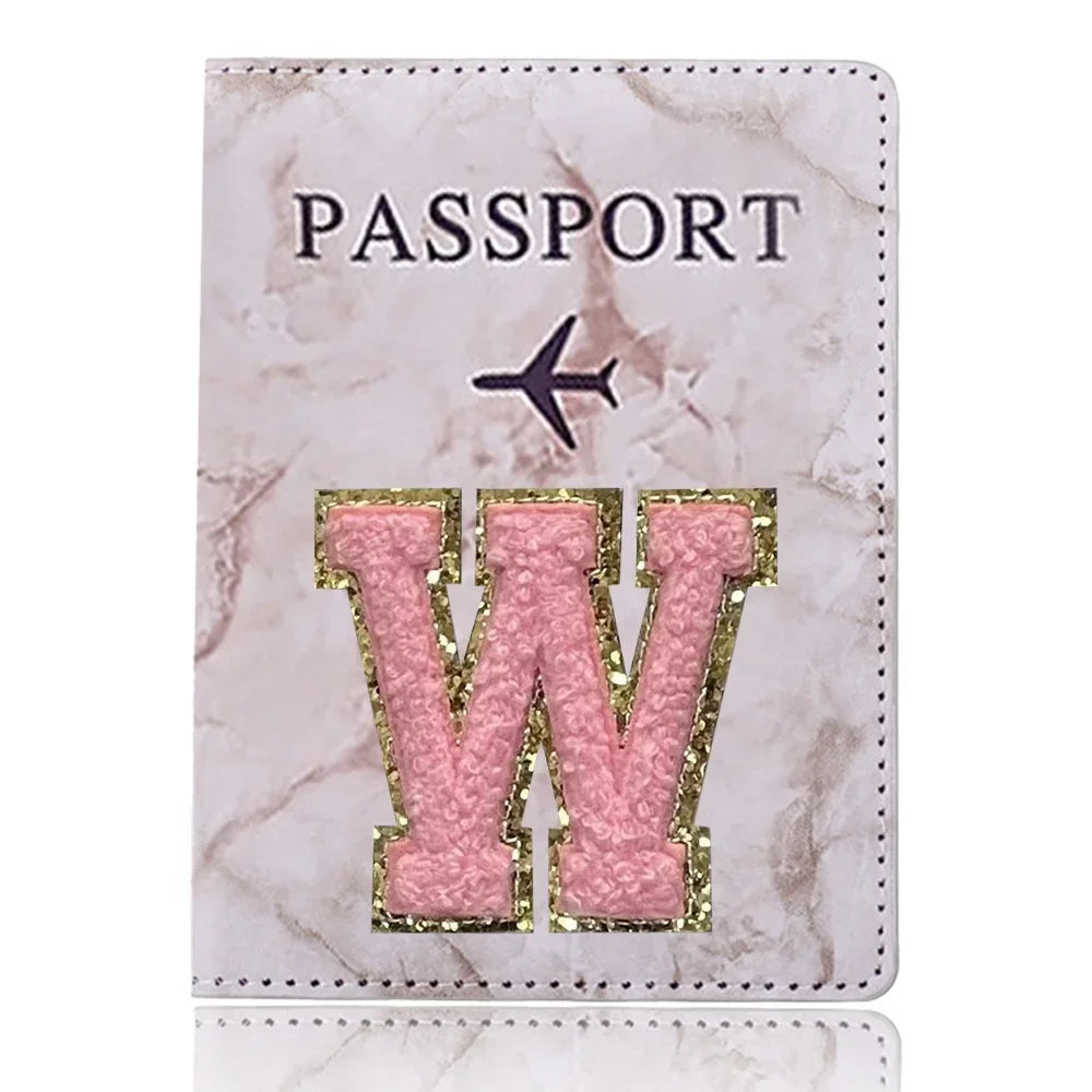 Fashion Passport Protective Cover, Embroidery Letter Pattern Travel Passport Holder, Wallet Gift PU Leather Card Case Cover Unisex