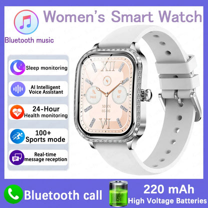 2026 New Fashion Women Diamond Smartwatch Heart Rate Blood Pressure Monitor Music Playback AI Voice Sports BT Calling SmartWatch