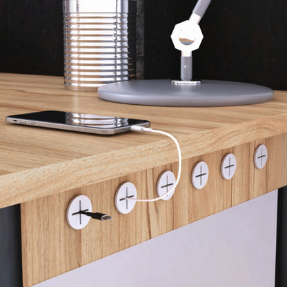 Desk Cord Grommet, Flexible Silicone Cable Hole Cover, Wire Organizer, Cable Pass Through, Round Gasket White