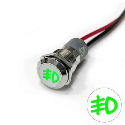 8/12/14MM Waterproof Symbol LED Indicator Light 12V 24V Silver Metal Indicator Turn Signal Pilot Light with Wire Car Dashboard