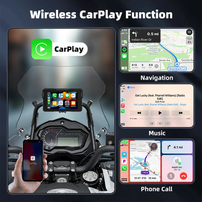 EKIY 5.0 inch Wireless CarPlay Moto Android Auto Portable Digital Motorcycle Dashboard GPS Motorcycle Navigation Display Screen