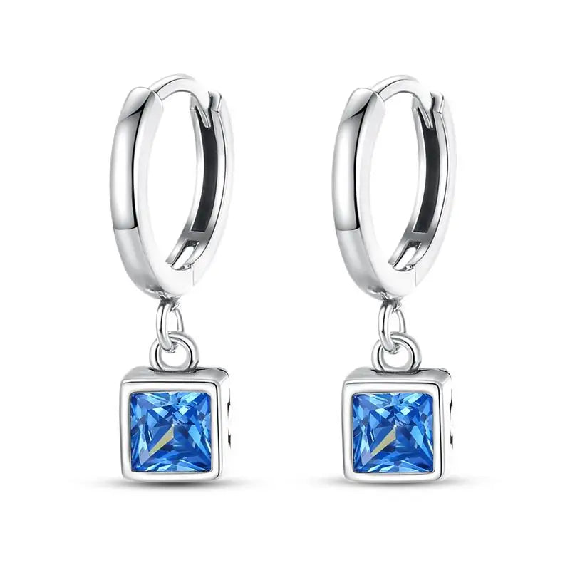 925 Sterling Silver Moon Universe Starry Sky Series Charm Earrings Women Blue Shiny Zircon Daily Wear Jewelry
