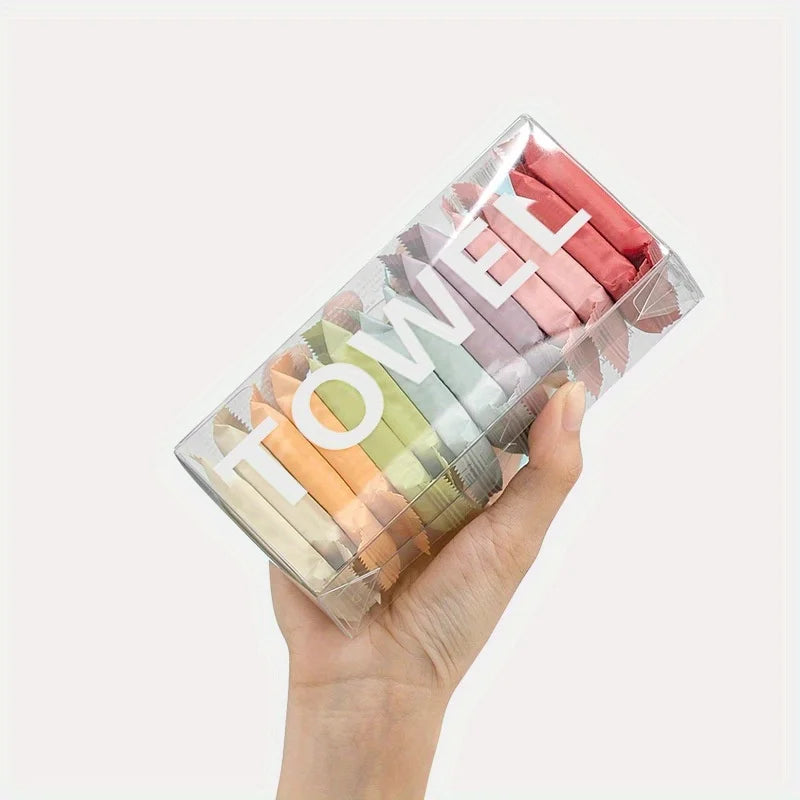 14Pcs/box, Disposable Washcloth, Portable Travel Towel, Thickened Compressed Face Cleansing Beauty Square Towel