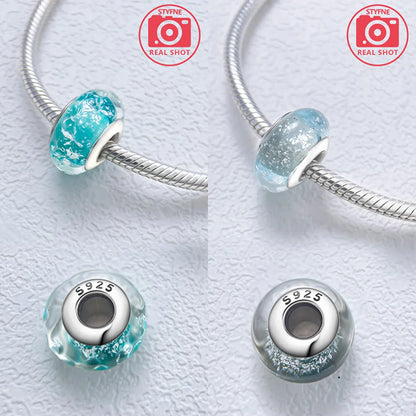 Charms 925 Silver Blue Original Stars Heart Zircon Chameleon Panda Glass Beads Fit Bracelet Jewelry Women Diy Accessories