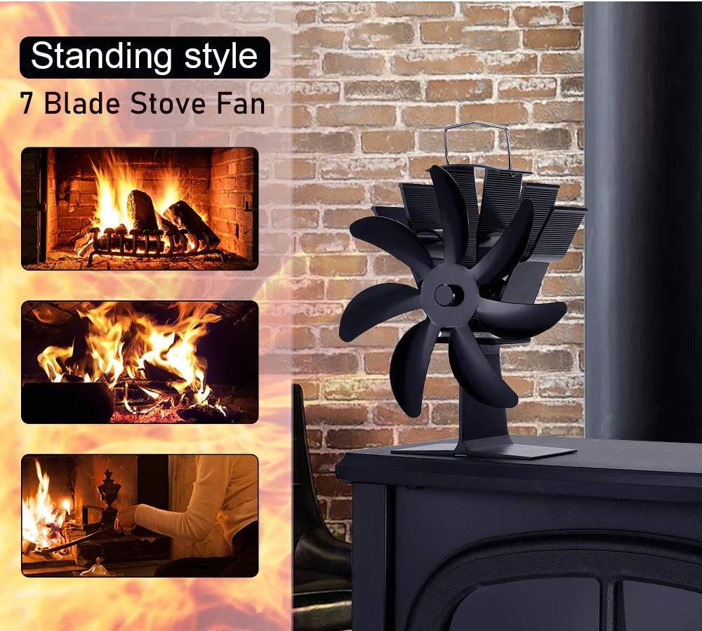 7 Blades Stove Fan Heat Powered Fireplace Fan Log Wood Burner Aluminum Alloy Eco-Fan Quiet Home Warm Efficient Heat Distribution