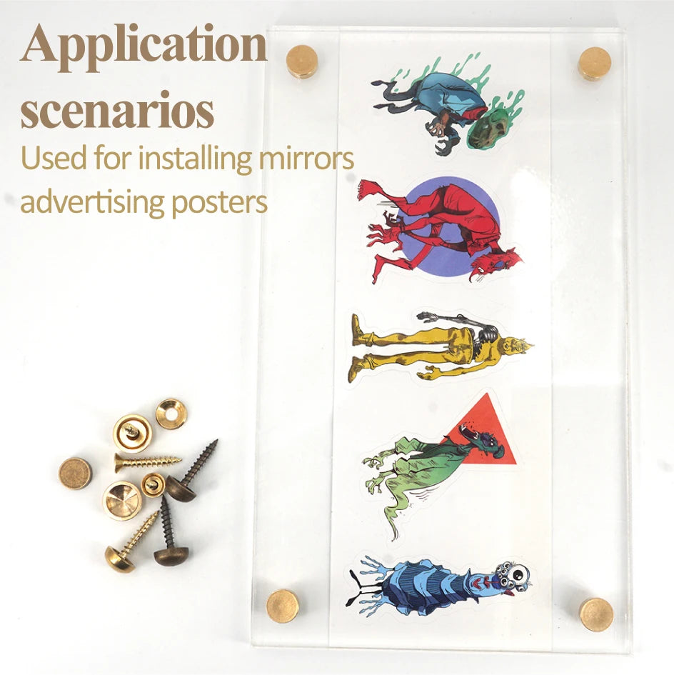 8Sets, Brass Decorative Nail, Mirror Advertising Board Cap Cover Self-tapping Screw, 9mm/12mm/13mm/15mm