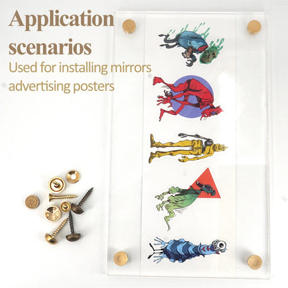 8Sets, Brass Decorative Nail, Mirror Advertising Board Cap Cover Self-tapping Screw, 9mm/12mm/13mm/15mm