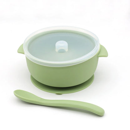 3pcs silicone bowl with lid, food spoon bowl with suction cup, strong suction set
