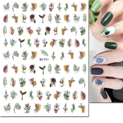 3d Nail Art Decals Tropical Palm Leaves Flowers Laces Faces Adhesive Sliders Nail Stickers Decoration For Nail Manicure