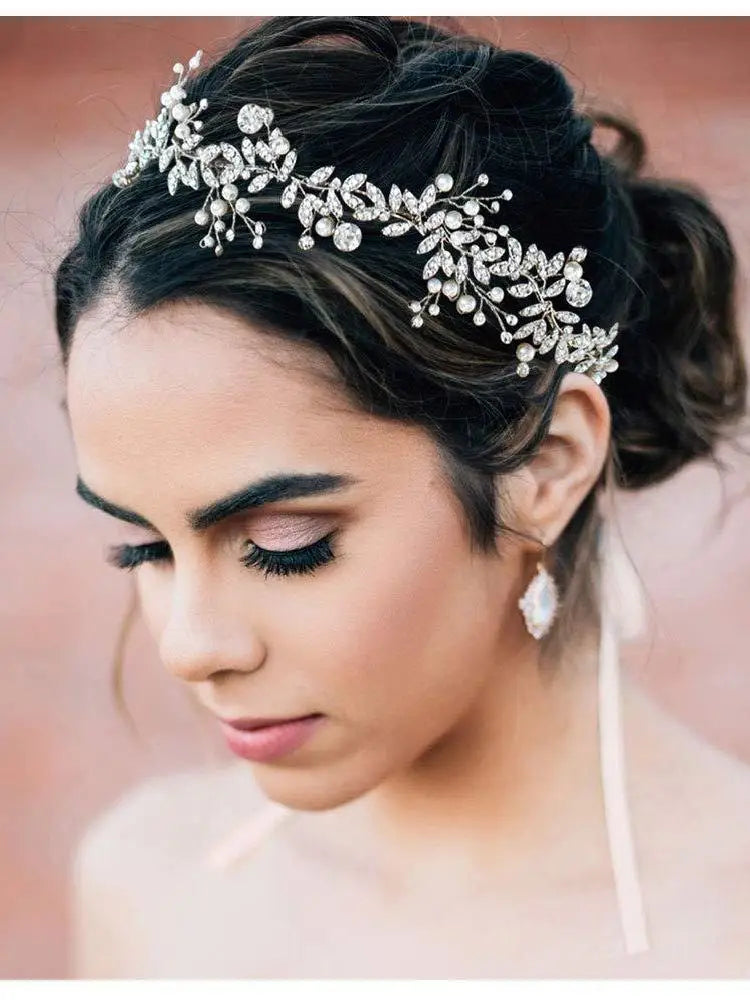 New Crystal Rhinestone Flower Headband, Ribbon Bow Hairband for Bride, Wedding Hair Accessories, Pearl Head Flower Headbands, Women Headwear