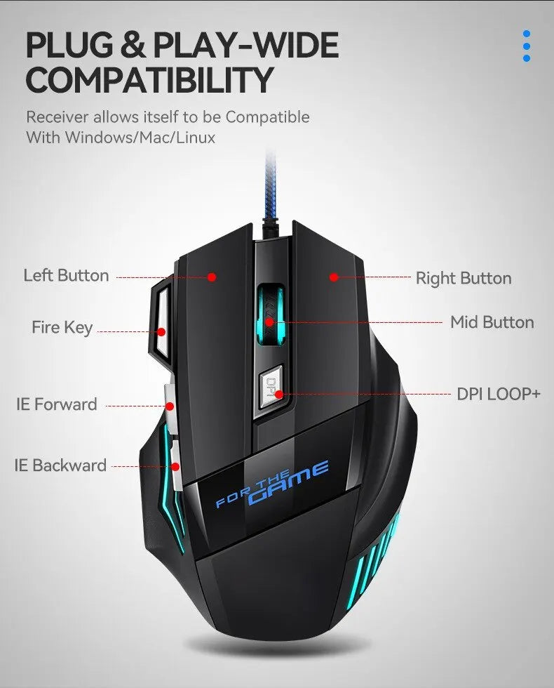 New Hyperspeed USB Gaming Mouse, RGB Backlit Ergonomic Game Mice, 7D Esports Wired Mouse for Laptop PC Gamer