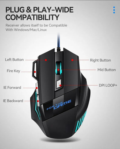 New Hyperspeed USB Gaming Mouse, RGB Backlit Ergonomic Game Mice, 7D Esports Wired Mouse for Laptop PC Gamer