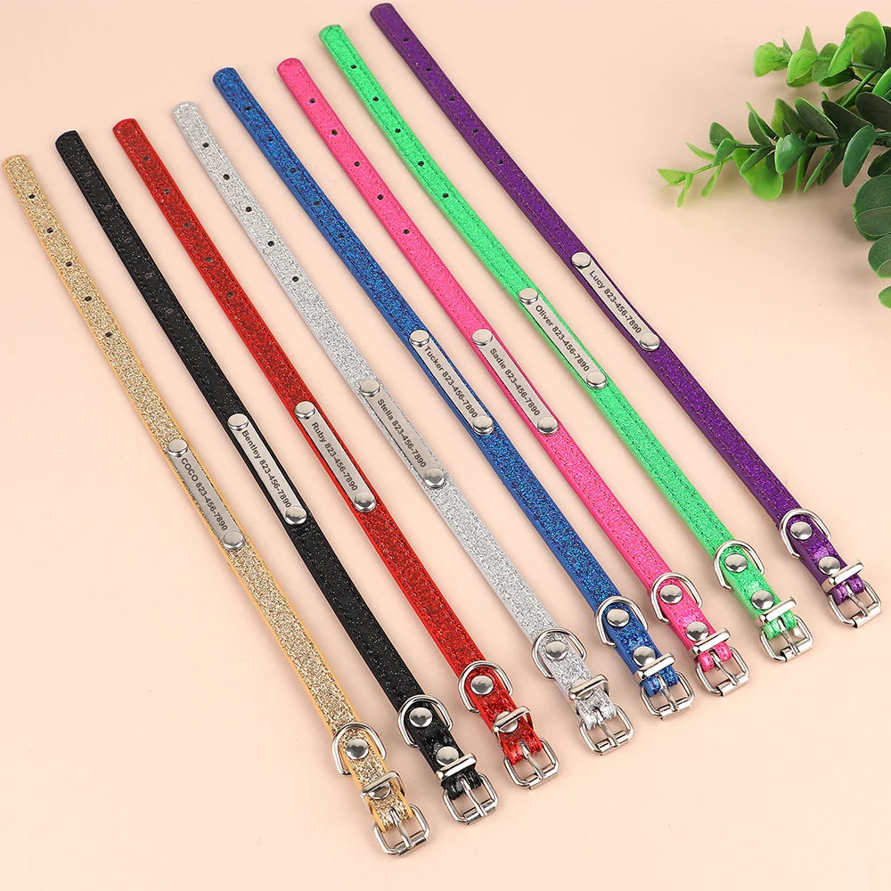 Personalized Cat Collar Bling PU Leather Cat Collars Free Custom Pet Puppy Kitten ID Necklace Adjustable for Cats Small Dogs