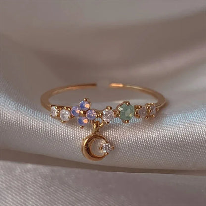 New Cute Colorful Zircon Flower Ring For Women Girl, Fashion Vintage Zircon Adjustable Rings, Jewelry Gift