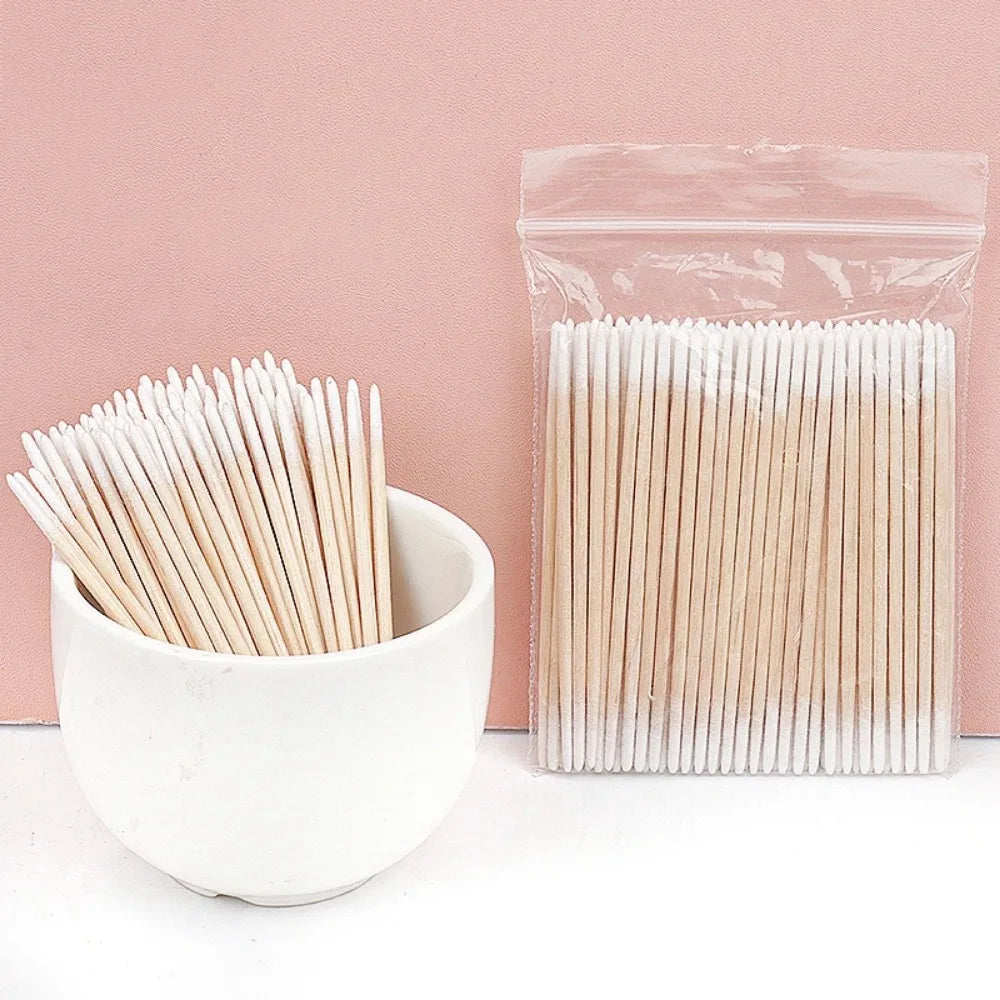 100/300/500 Pcs Disposable Ultrasmall Cotton Swab Brush Lint-Free Micro Wood Makeup Brushes for Eyelash/Tattoo Cleaning, Tattoo Accessories