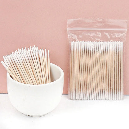 100/300/500 Pcs Disposable Ultrasmall Cotton Swab Brush Lint-Free Micro Wood Makeup Brushes for Eyelash/Tattoo Cleaning, Tattoo Accessories