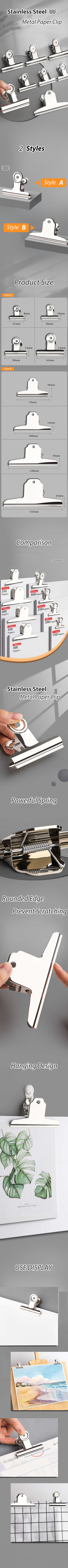 Stainless Steel Multi-functional Metal Clamp Paper Clips Strong Binder School Office Household Stationery Supplies