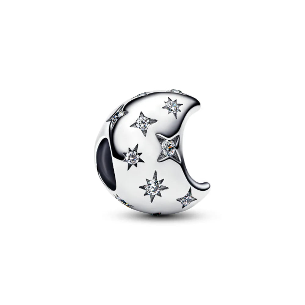Blue Sparkling Zircon Star Moon Series Charms Beads Fit Original Bracelet Women DIY Pendant Accessories Jewelry 925 Silver Gifts