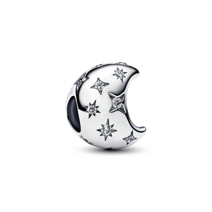 Blue Sparkling Zircon Star Moon Series Charms Beads Fit Original Bracelet Women DIY Pendant Accessories Jewelry 925 Silver Gifts