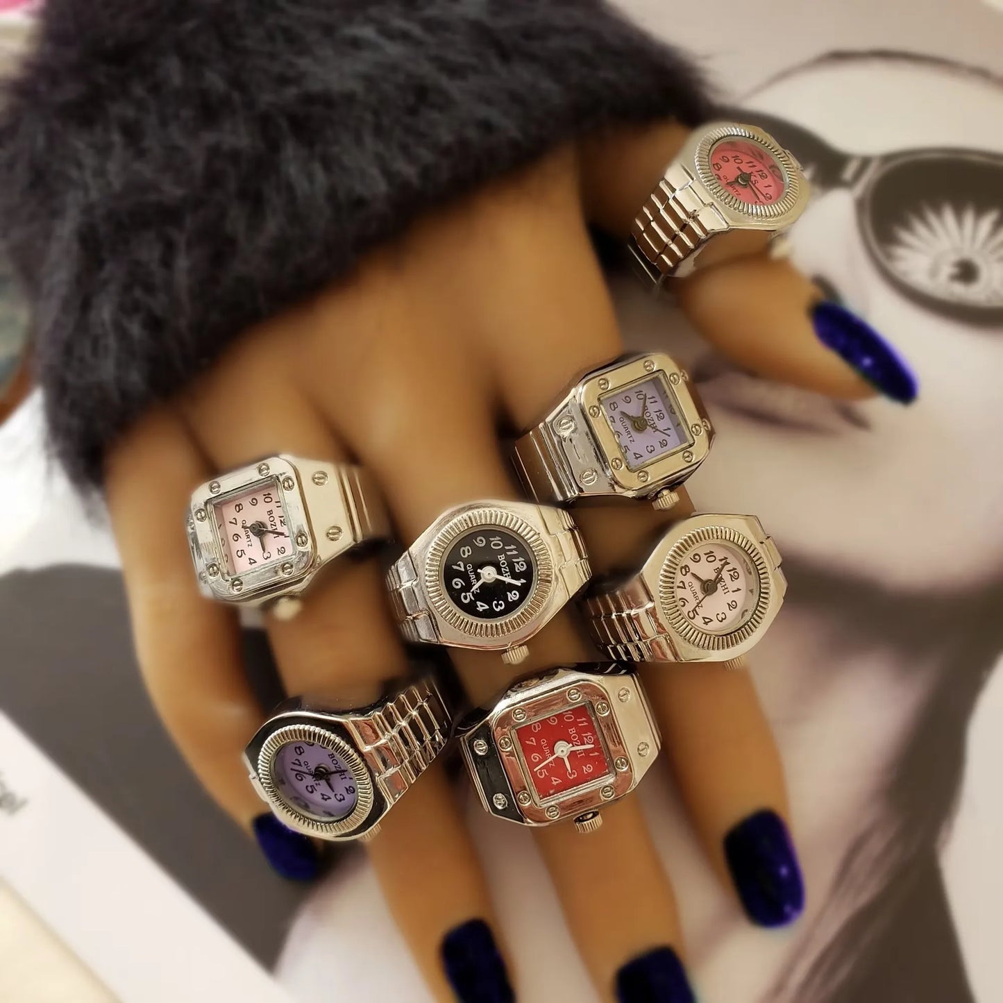 Vintage Punk Finger Watch, Mini Elastic Strap Alloy Watch, Couple Rings, Jewelry Clock, Retro Roman Quartz Watch Rings, For Women, For Men