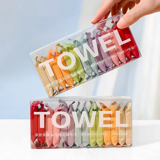 7/14 toallas desechables portátiles de viaje, toallitas cuadradas comprimidas de belleza para limpieza facial engrosadas para higiene sobre la marcha