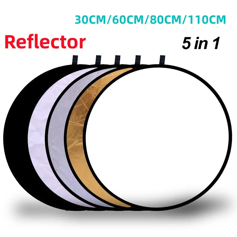 RF01 24" Reflector 5-in-1 30CM 60CM 80CM 110CM Silver White Gold Portable Collapsible Soft Light Round Photography for Studio 2-in-1