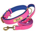 Customized Leather Dog Collar Leash Set, Soft Padded Leather Collar For Small Medium Large Dogs With Free Engraved Nameplate