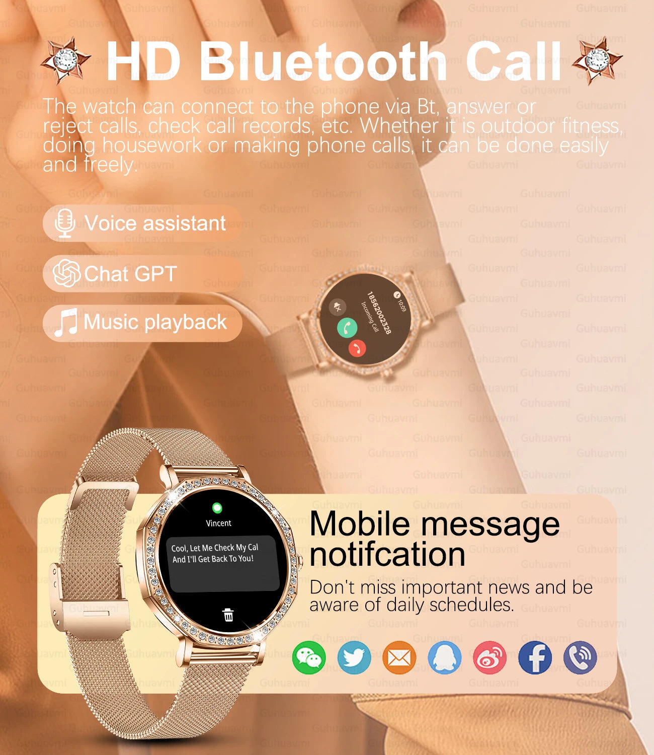 Luxury Women's Smartwatches Diamond Dial Fashion Smart Watch Heart Rate Monitor Sleep Tracking IP67 Waterproof For Android & IOS