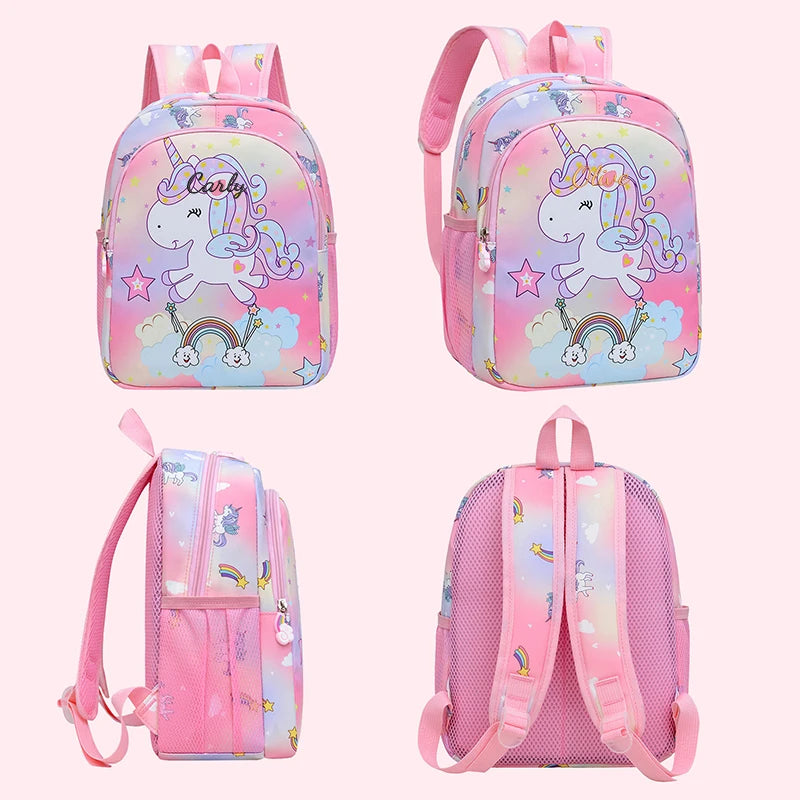 Embroidered Custom Cute Cartoon Rainbow Unicorn Print, Available in 4 Colors, Stylish Double-Shoulder Backpack, Casual Backpack