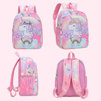 Embroidered Custom Cute Cartoon Rainbow Unicorn Print, Available in 4 Colors, Stylish Double-Shoulder Backpack, Casual Backpack