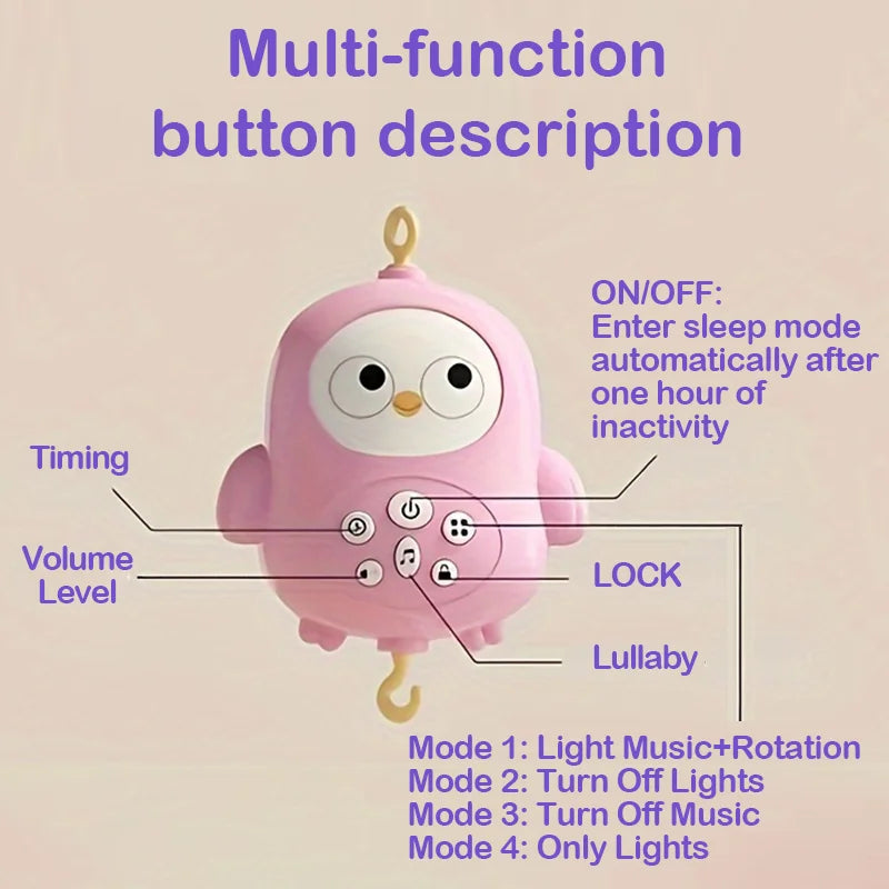 360° Musical Baby Crib Mobile Rotating Night Light Bed Bell Toy Four Speed Timing Hanging Infant Newborn Rattle Bedside Gift